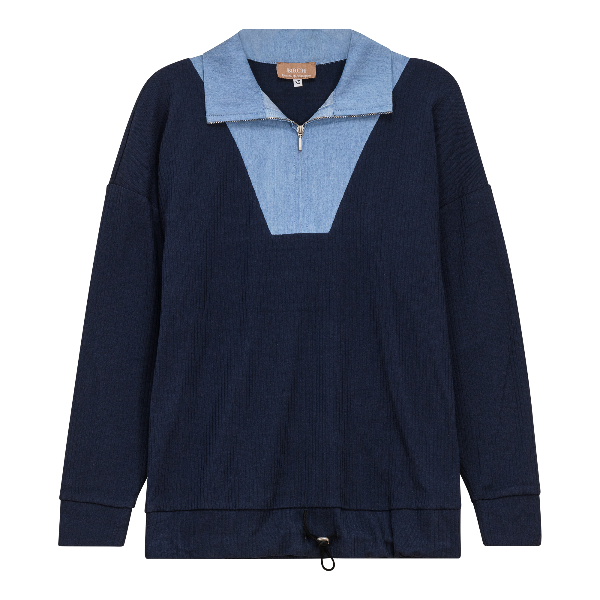 Maternity Henley Bungee Contrast Top in Dark Denim by Birch