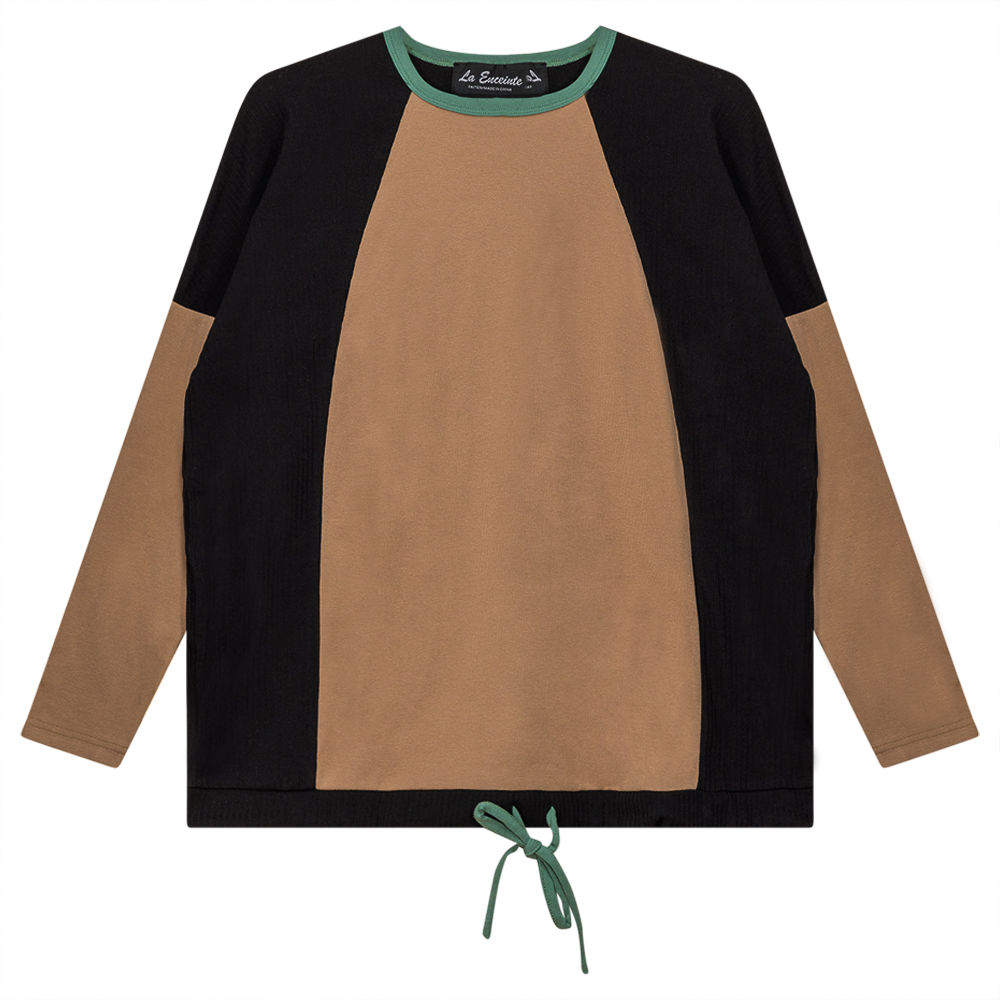 Maternity Color Blocked Top in Black Dark Beige by La Enceinte