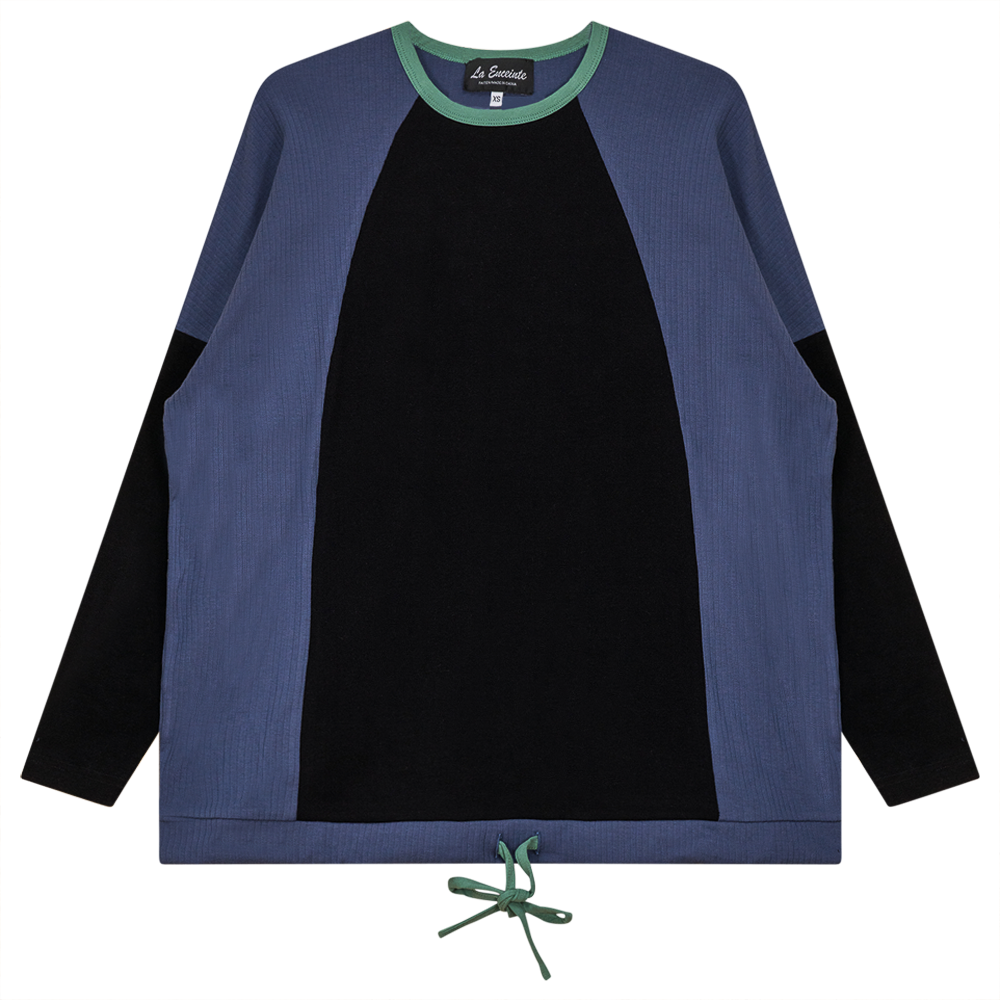 Maternity Color Blocked Top in Medium Denim Black by La Enceinte