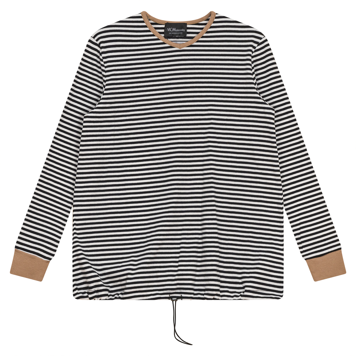 Maternity Striped V Neck Top in Black by MCM
