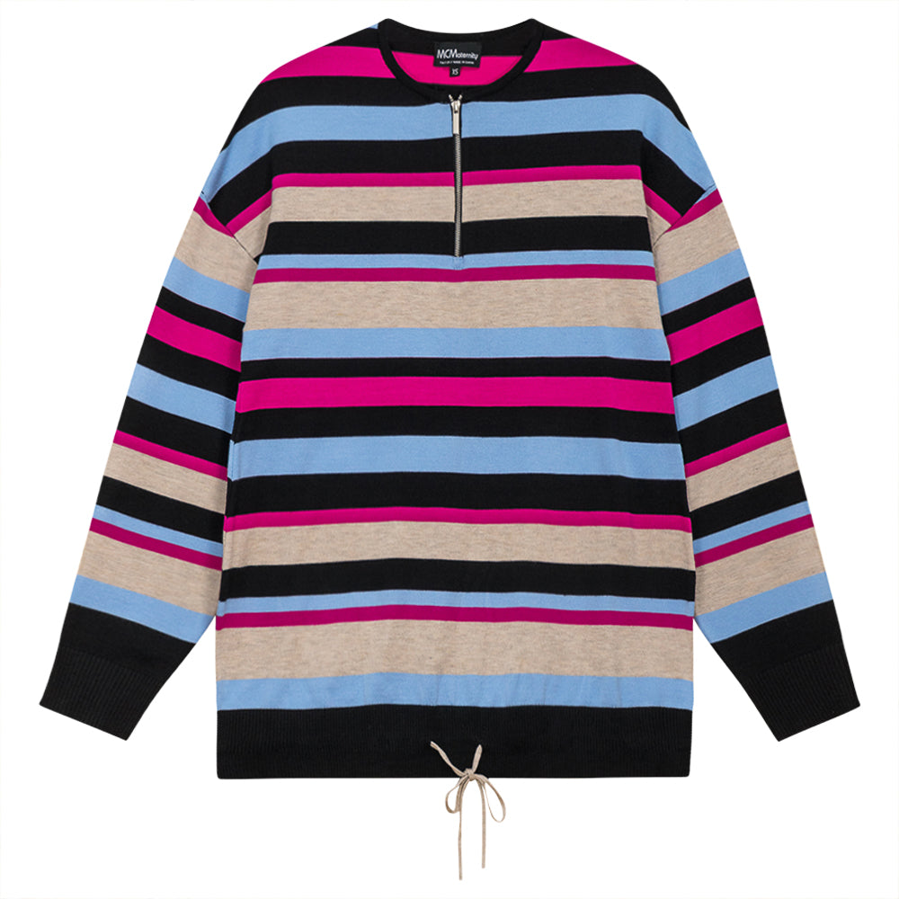 Maternity Stripped Bungee Sweater in Black Light Stone Light Dusty Blue by MCM