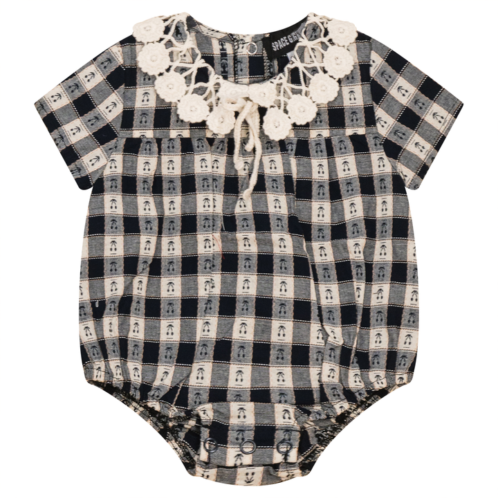 Checkered Bubble with Crotchet Collar Navy Baby Overall by {{ product_vemdor}}