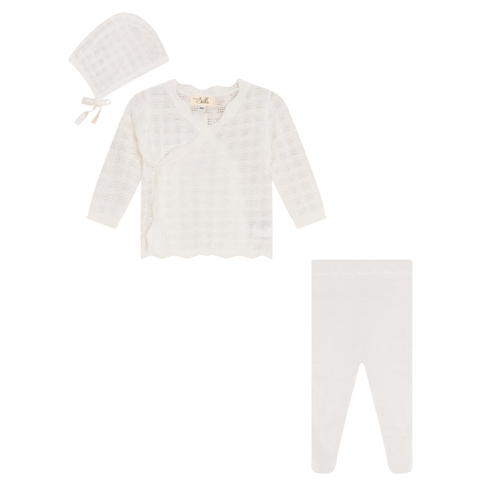 Pointelle Knit 3Pc Set Off White Baby Set by {{ product_vemdor}}