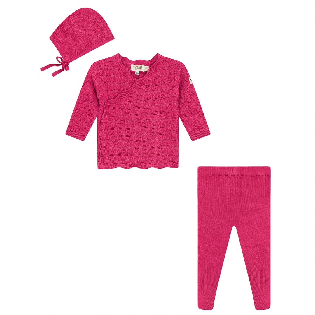 Pointelle Knit 3Pc Set Rose Cloud Baby Set by {{ product_vemdor}}