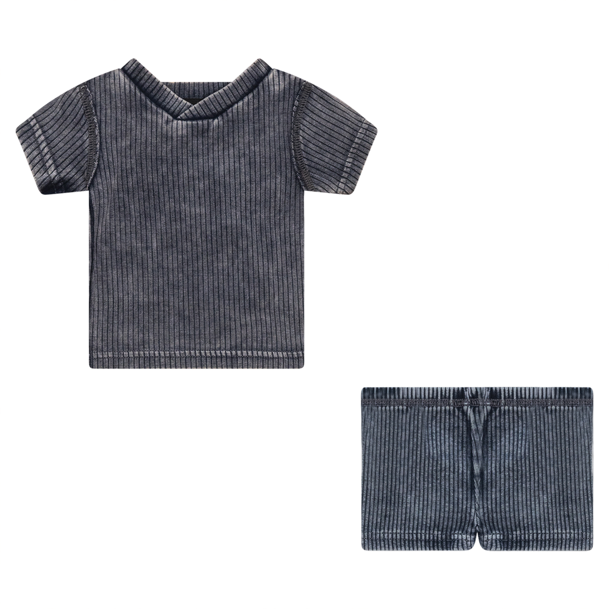 Distressed Ribbed 2Pc Set in Dark Denim Wash by Peek a boo