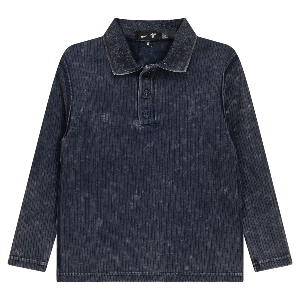 Distressed Ribbed Long sleeve Polo in Dark Denim Wash by Peek a boo