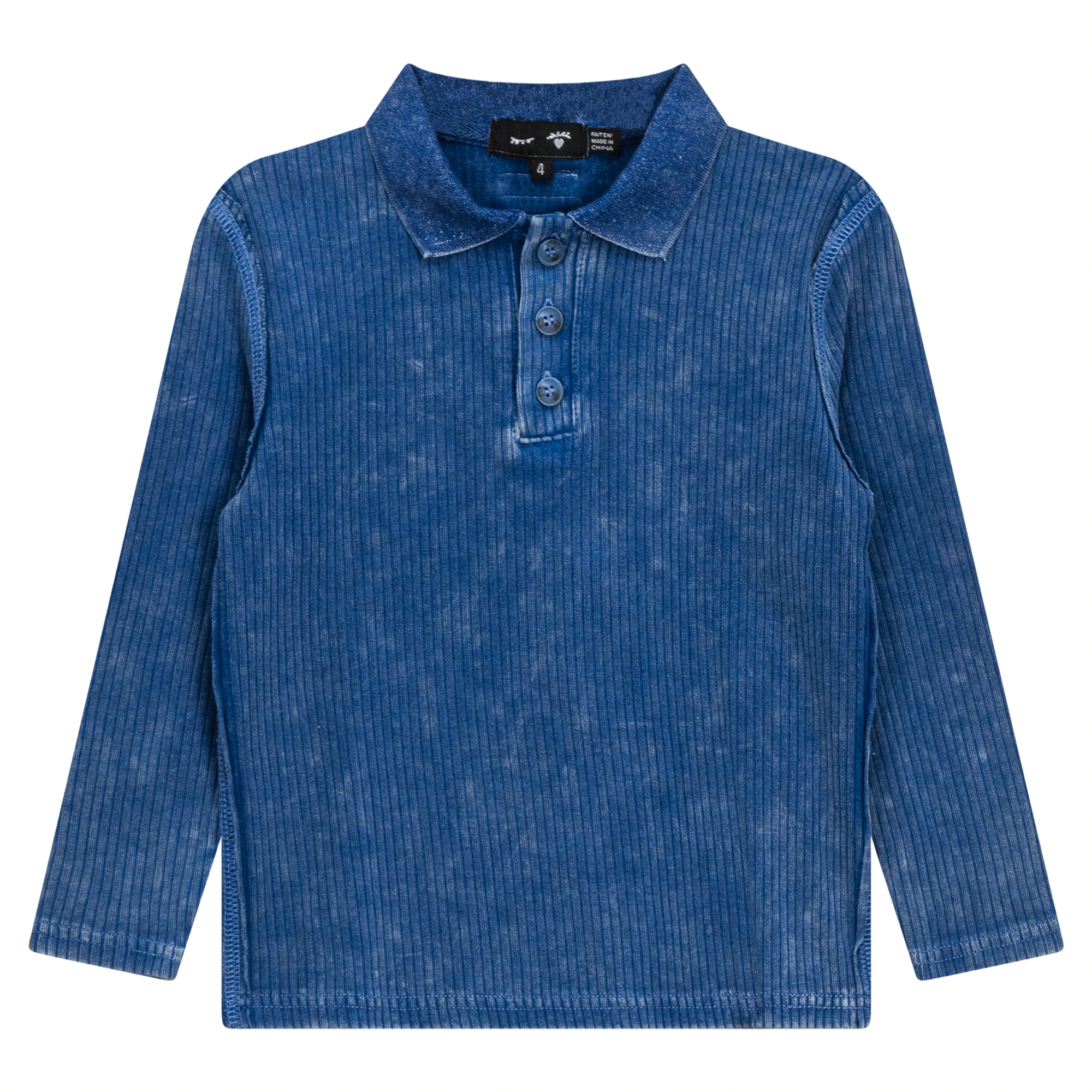 Distressed Ribbed Long sleeve Polo in Light Denim Wash by Peek a boo