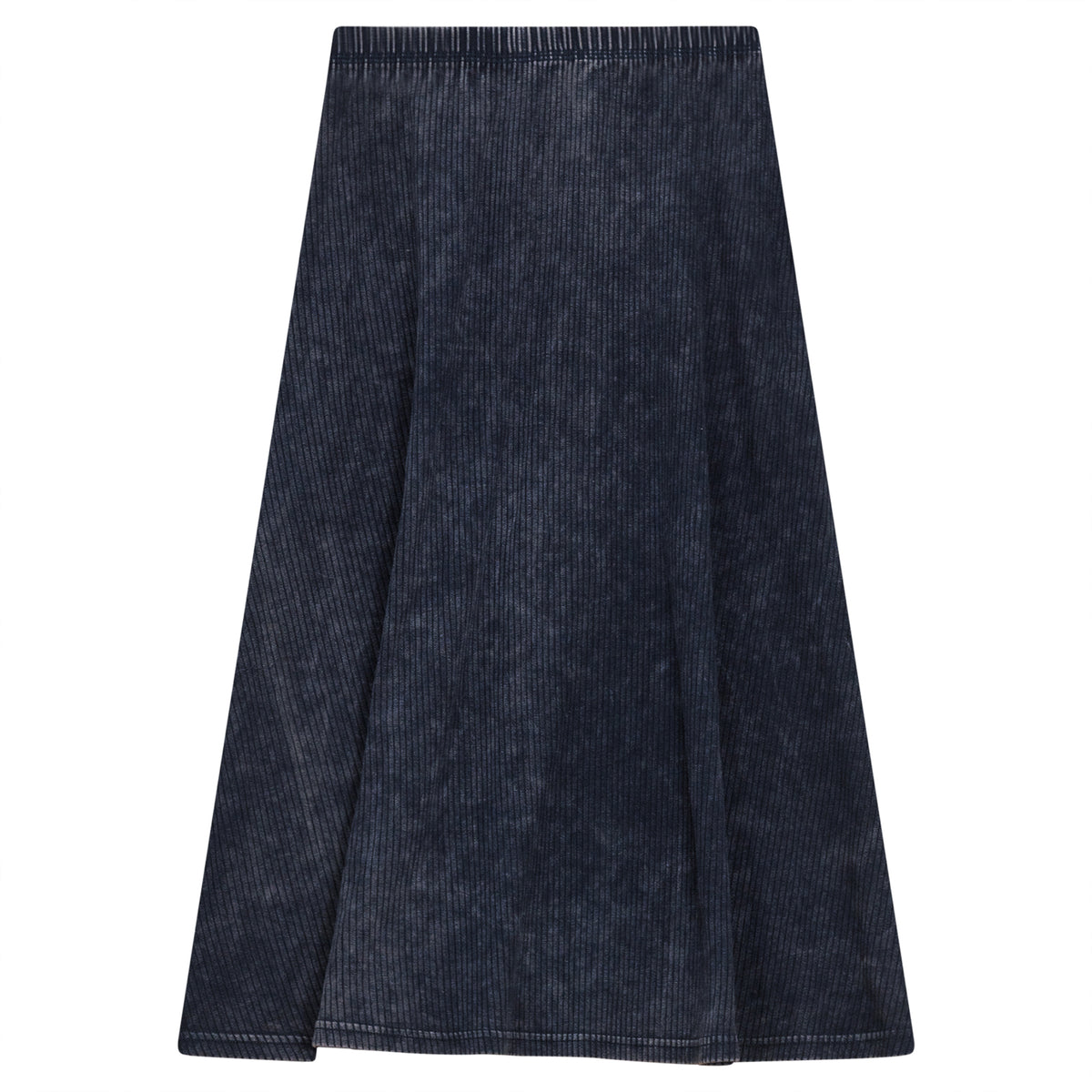 Distressed Ribbed A-Line Skirt in Dark Denim Wash by Peek a boo