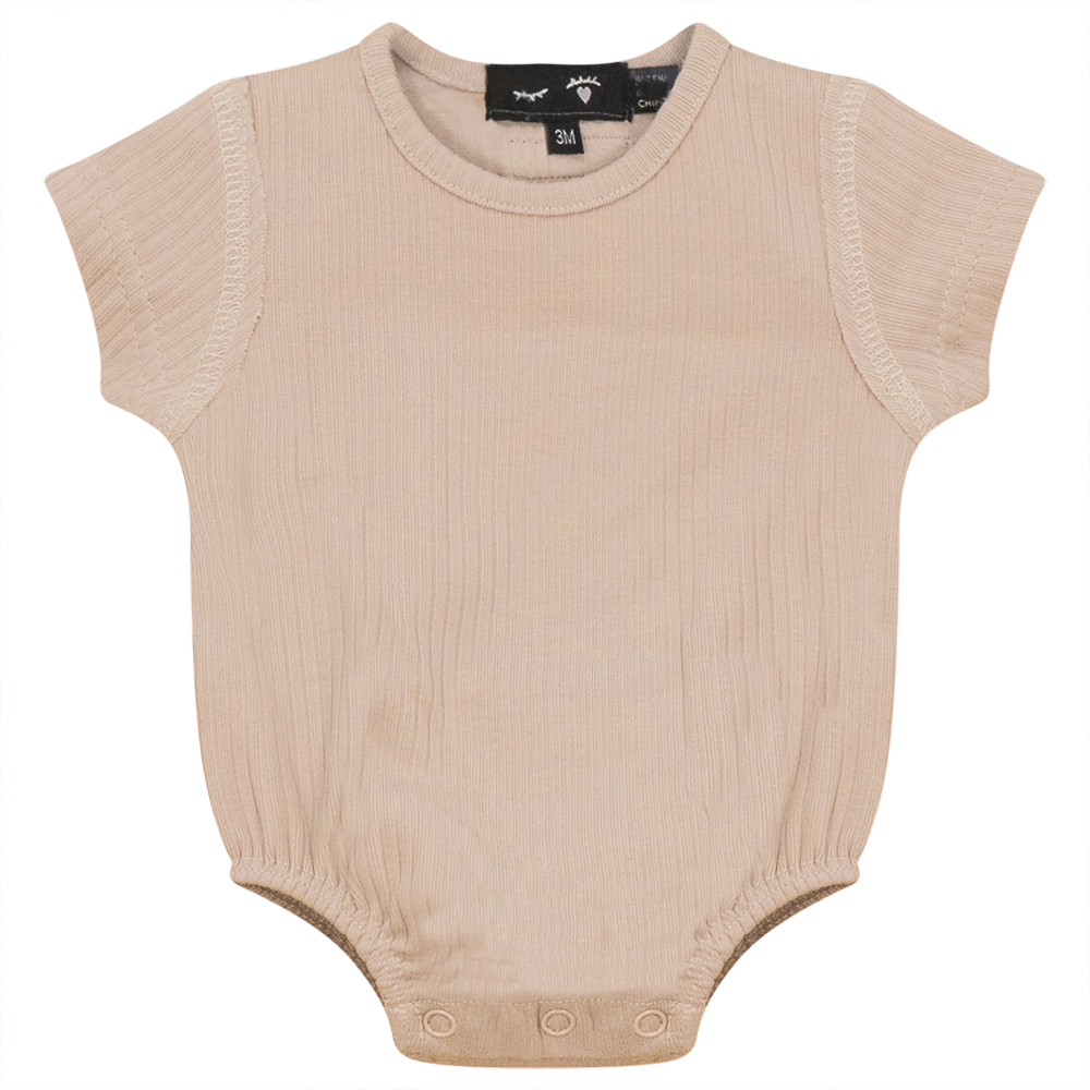 Ribbed Romper in Beige by Peek a boo