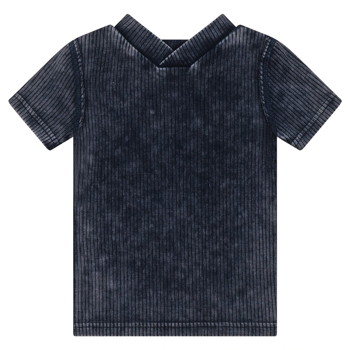 Distressed Ribbed Top in Dark Denim Wash by Peek a boo