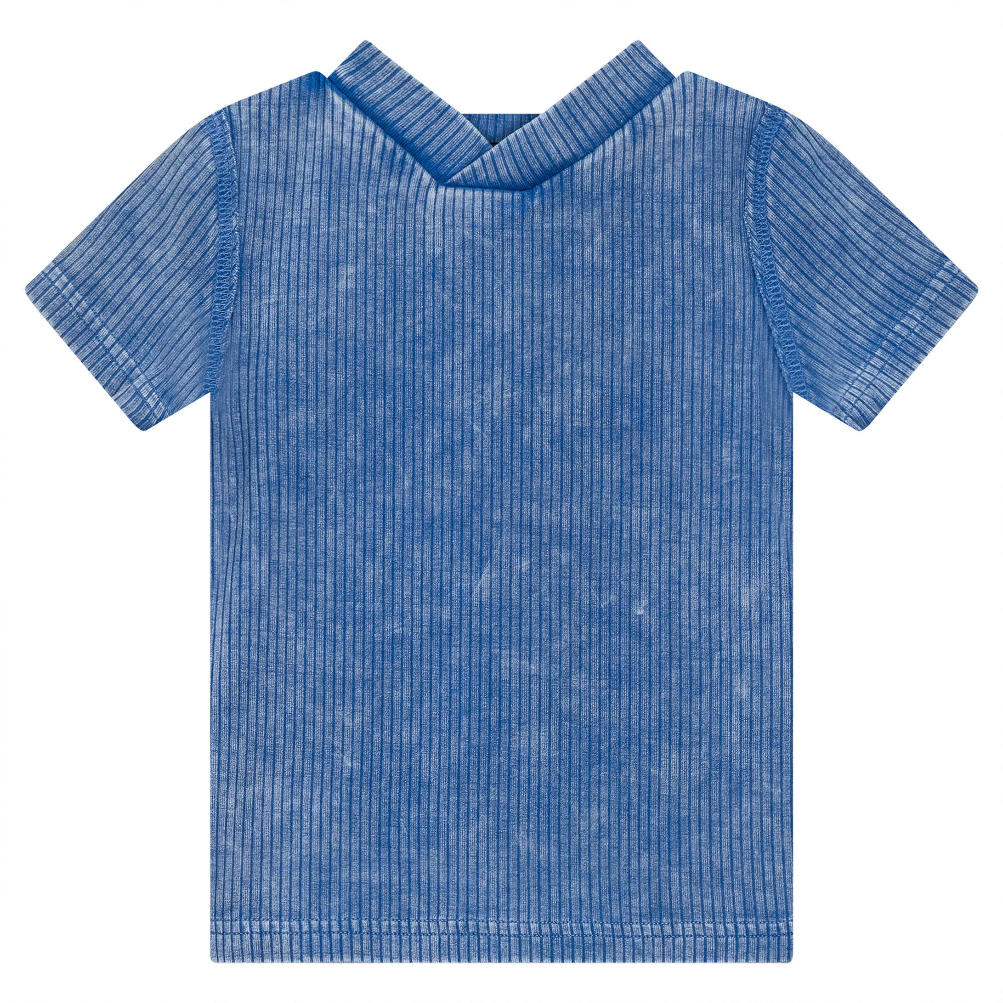 Distressed Ribbed Top in Light Denim Wash by Peek a boo