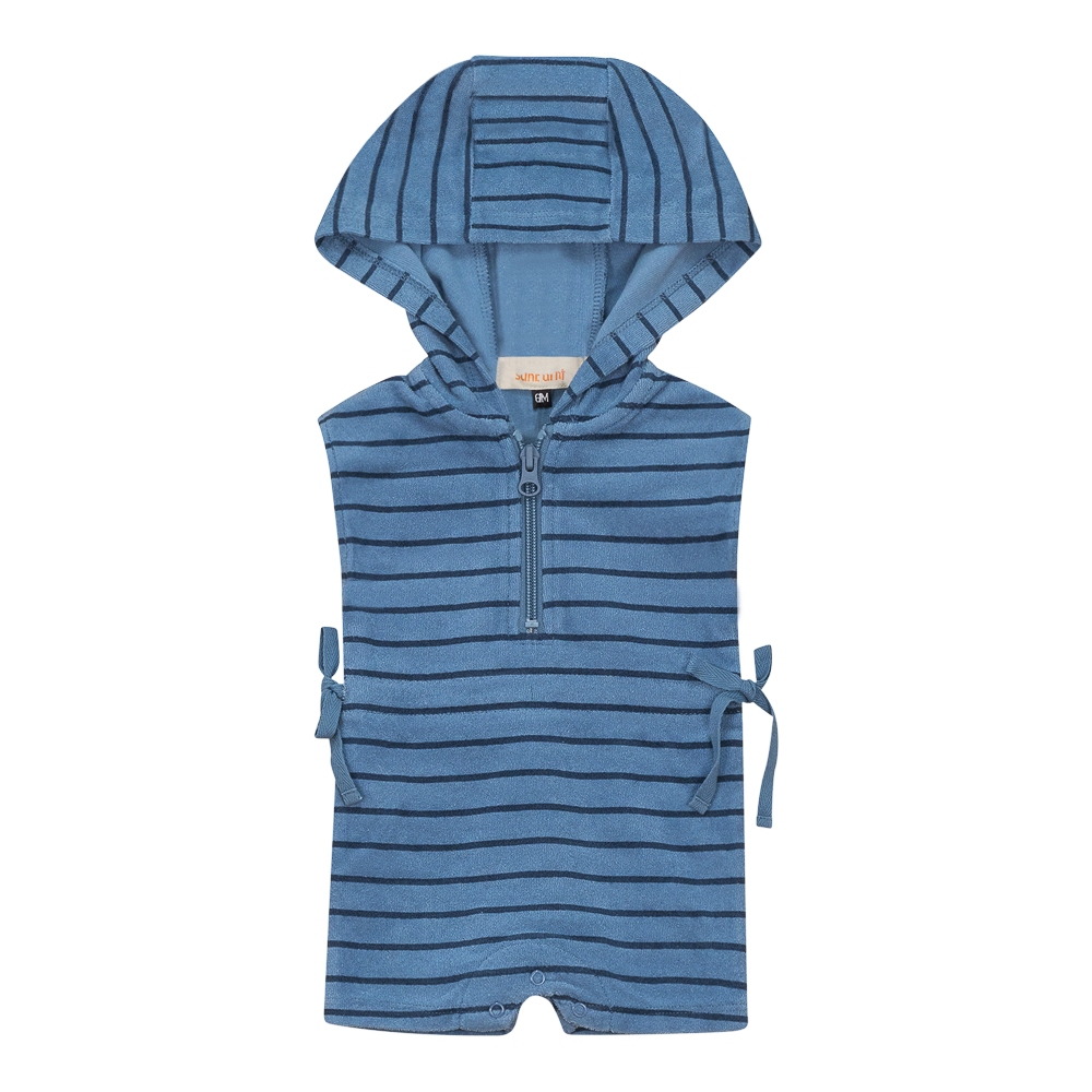 Stripped Terry Romper in Blue Willow Denim by Sunburnt