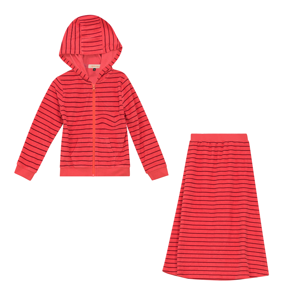 Stripped Terry 2Pc Set in Coral Berry by Sunburnt