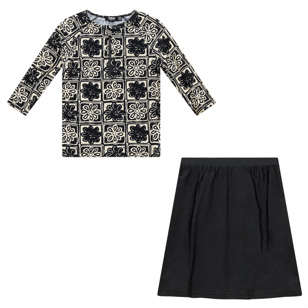 Printed 2 Piece Swim Set in Black White by Try