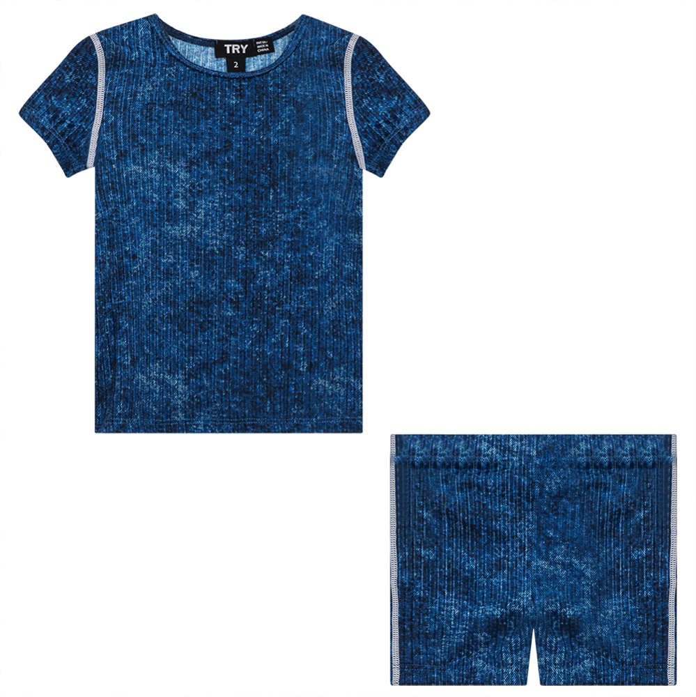 Distressed Rib 2Pc Swim Set in Denim Wash by Try