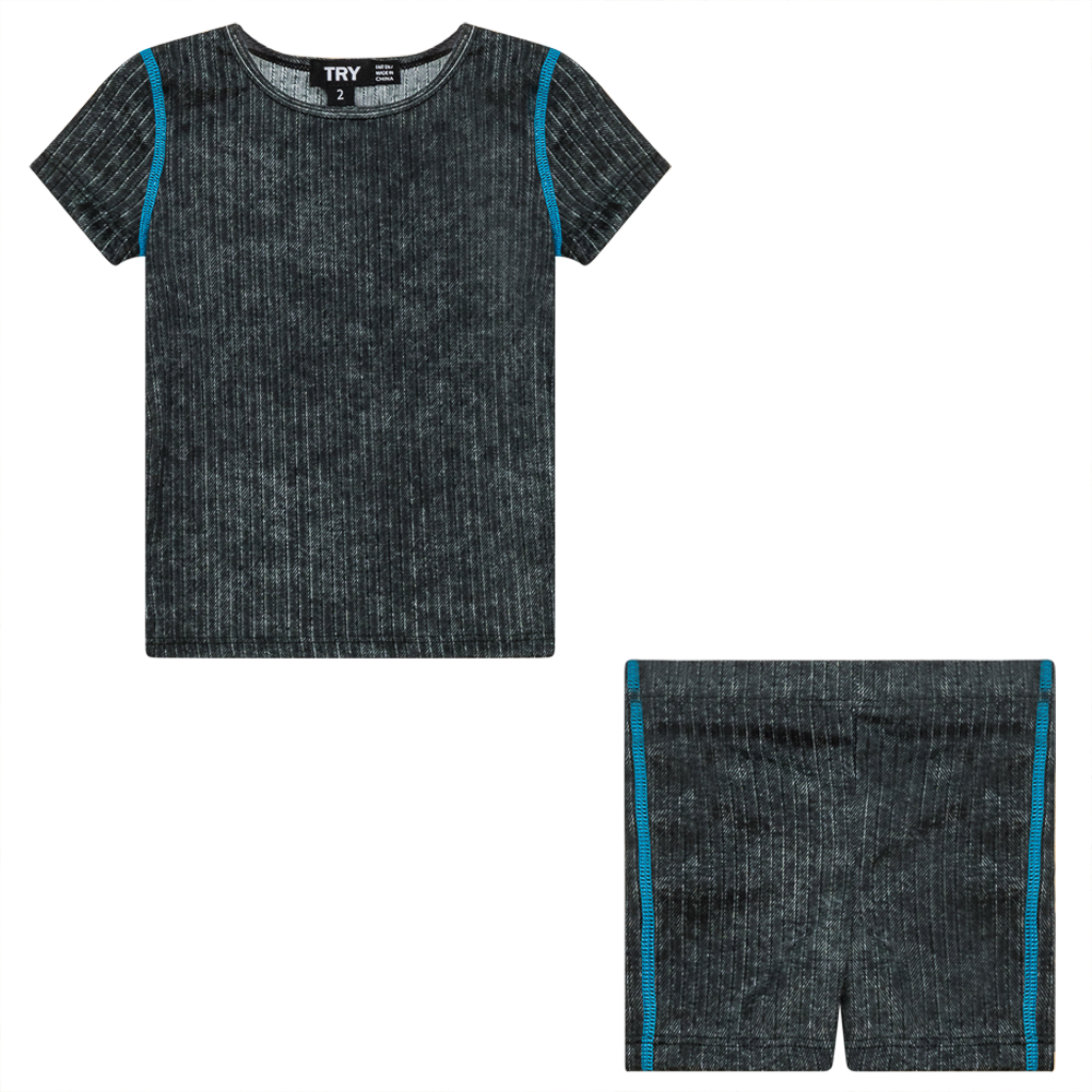 Distressed Rib 2Pc Swim Set in Grey Wash by Try