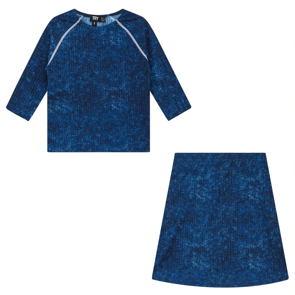 Distressed Rib 2Pc Swim Set in Denim Wash by Try
