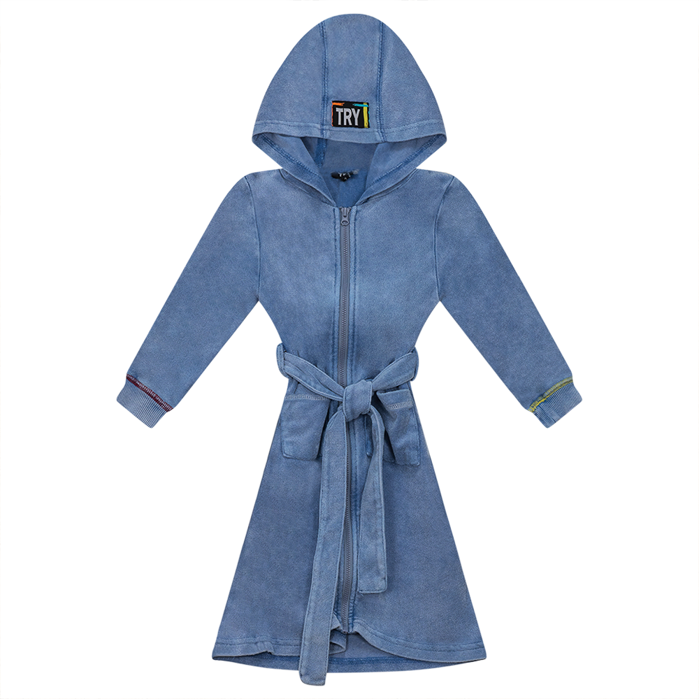 Multi Color Stitched Terry Robe in Denim Wash by Try