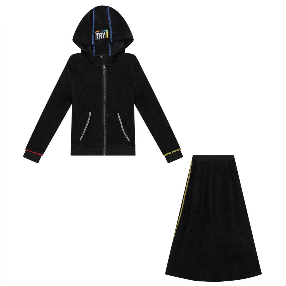 Multi Color Stitched Terry 2Pc Set in Black Wash by Try