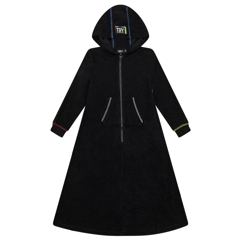 Multi Color Stitched Terry Robe Black Wash Girls Bathrobe by {{ product_vemdor}}