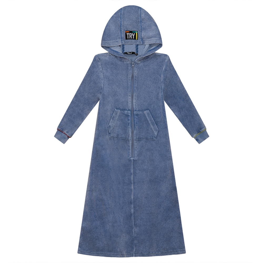 Multi Color Stitched Terry Robe Denim Wash Girls Bathrobe by {{ product_vemdor}}