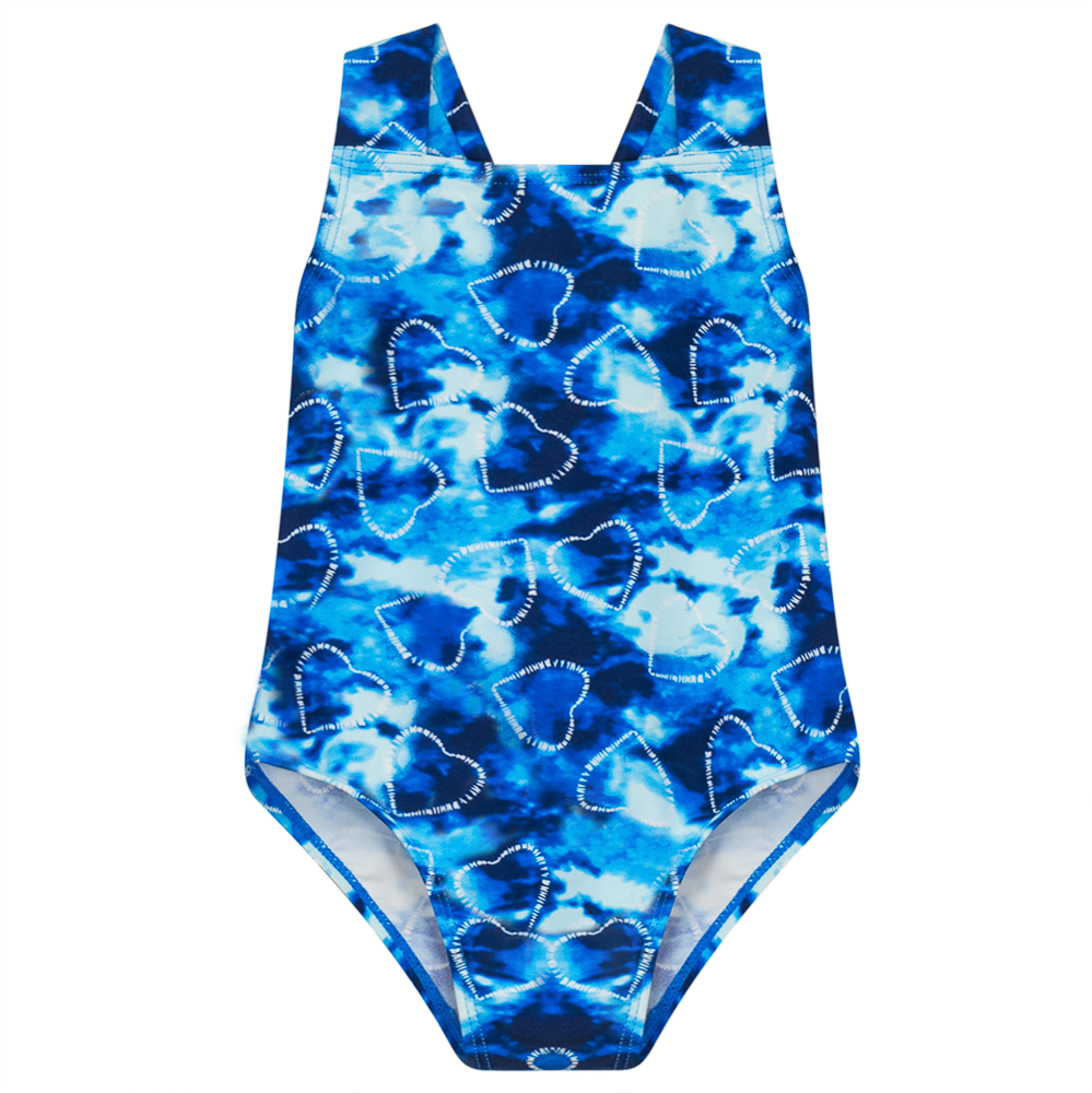 Tie Dye Heart and Star Print Swimsuit in Blue by Try