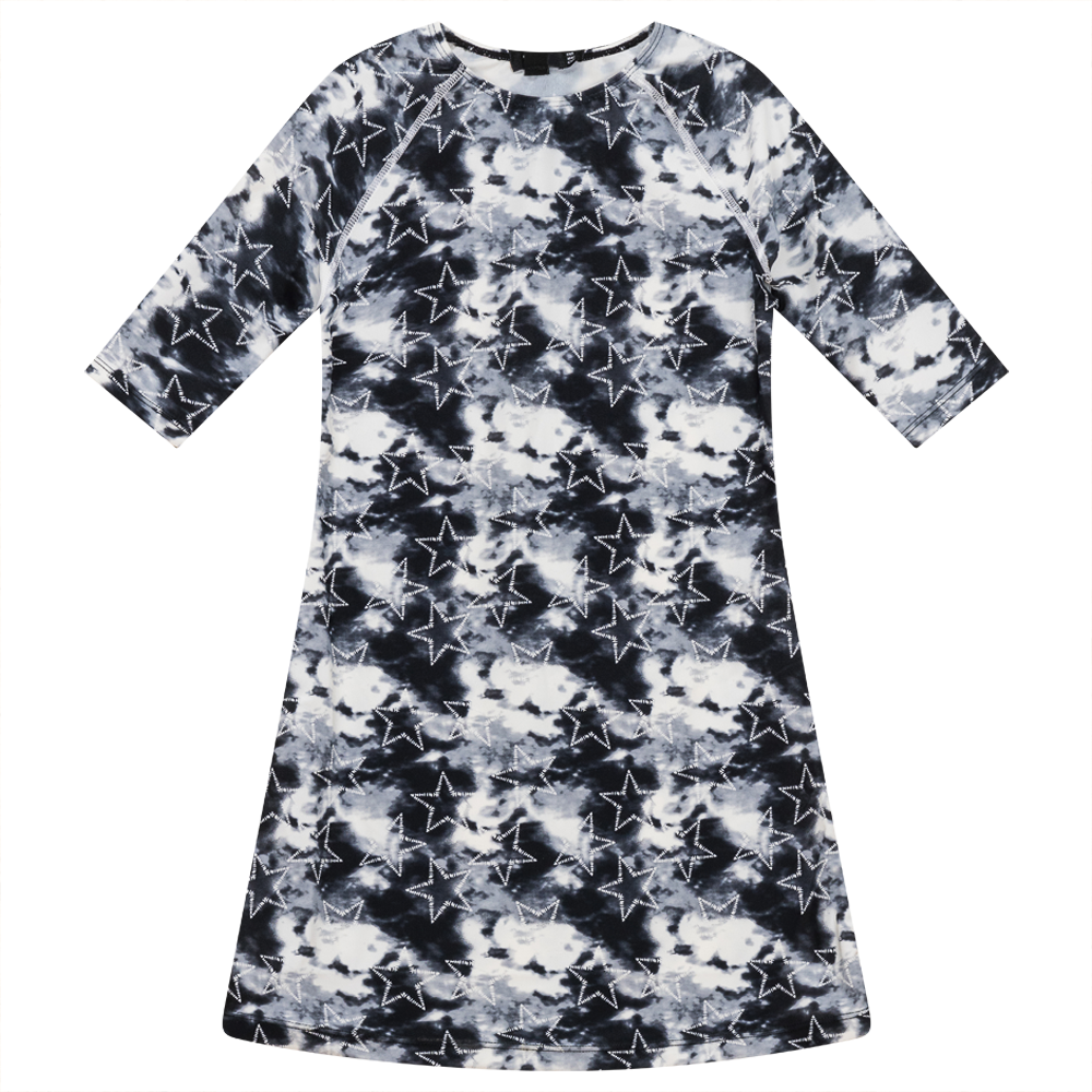 Tie Dye Heart and Star Print Swim Dress in Black by Try