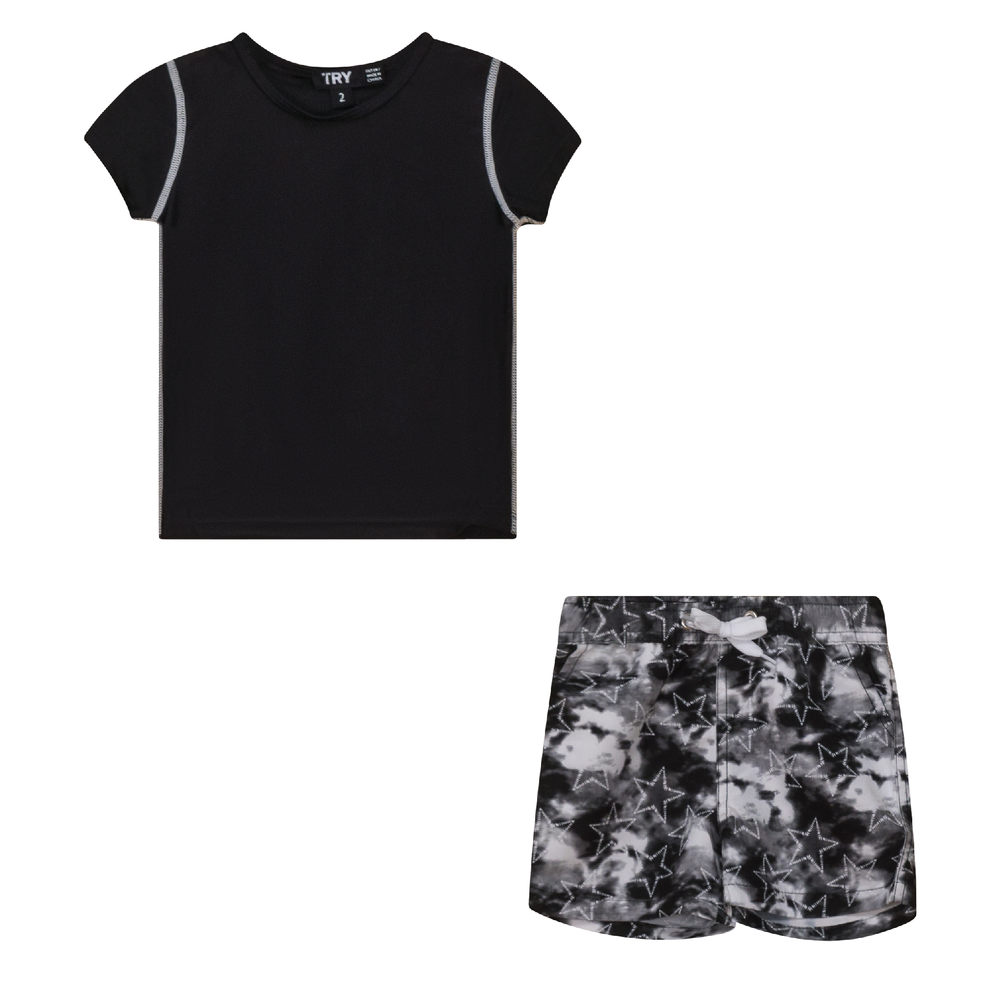 Tie Dye Star Print 2Pc Swim Set in Black by Try