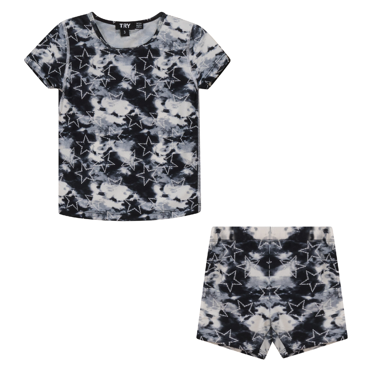 Tie Dye Star Print 2Pc Swim Set in Black by Try