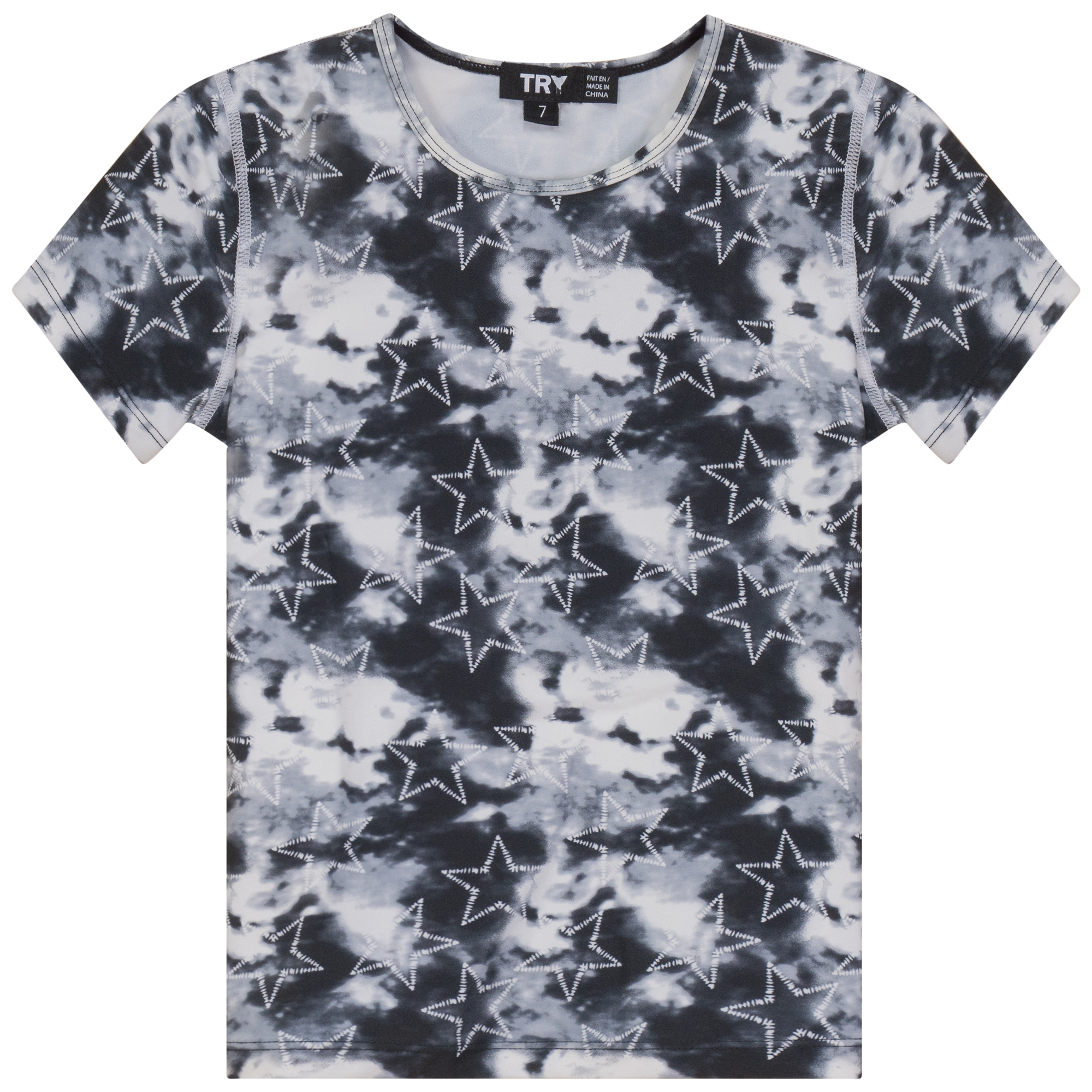 Tie Dye Star Print Swimsuit Top in Black by Try