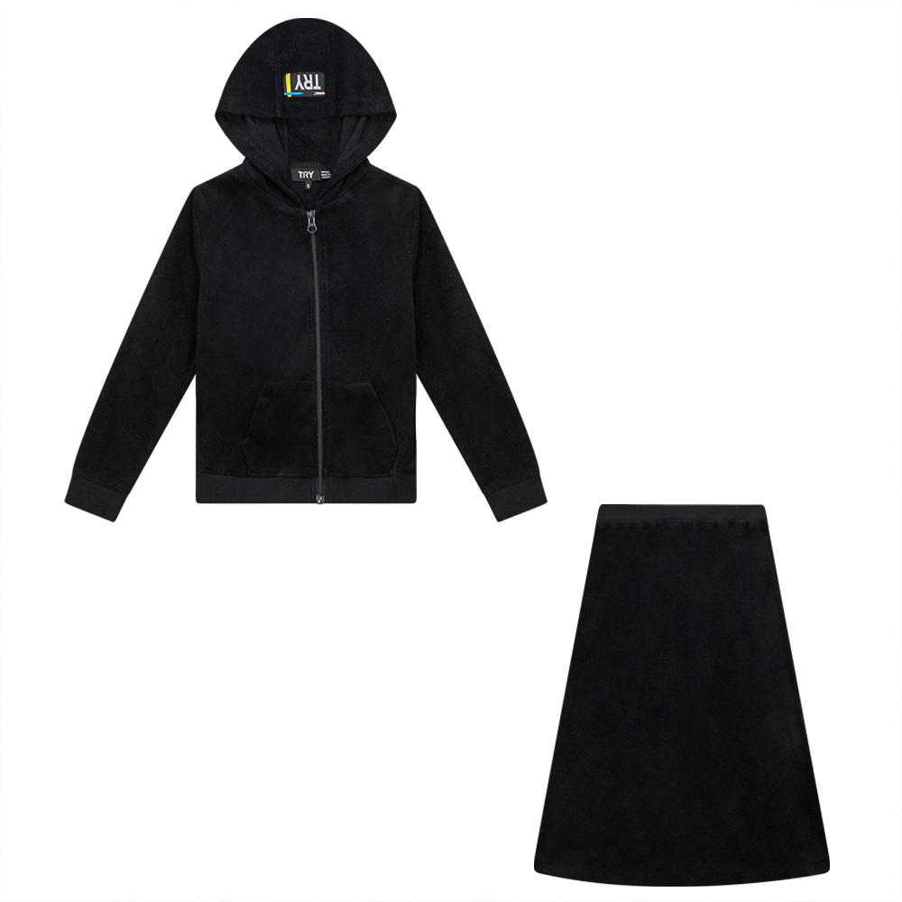 Heart and Star Crochet Terry 2Pc Set in Black by Try