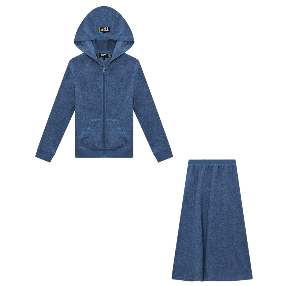 Heart and Star Crochet Terry 2Pc Set in Denim Mix by Try