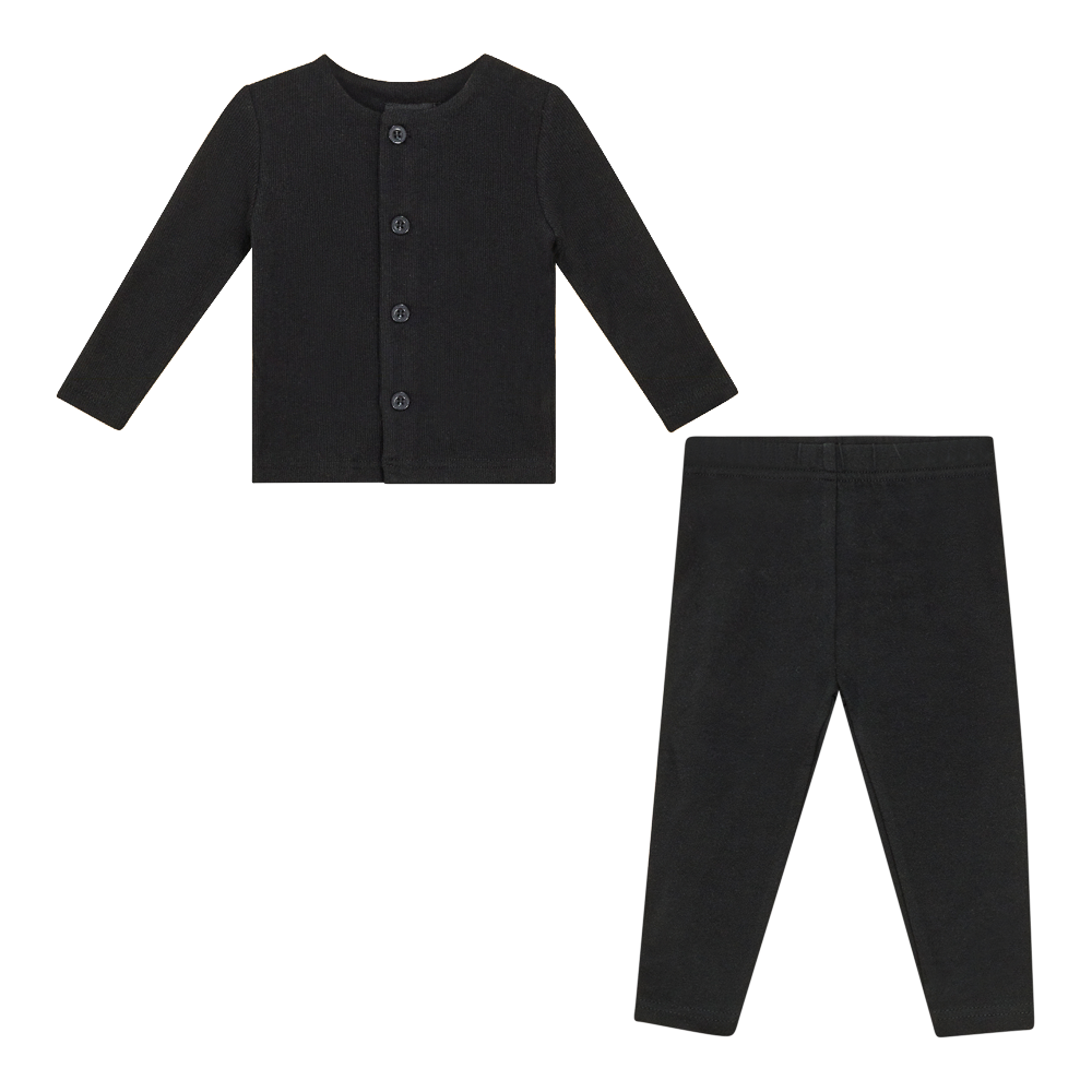 Ribbed Button Down 2Pc Set Black 2 pc Girls Set by {{ product_vemdor}}