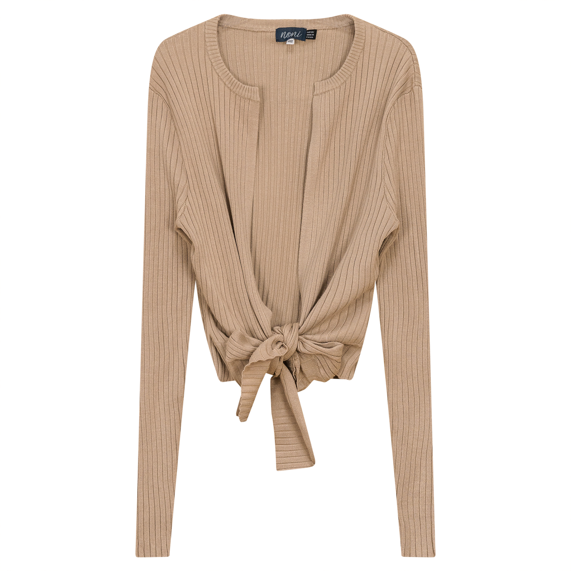 Cropped Tie Cardigan in Beige by Noni