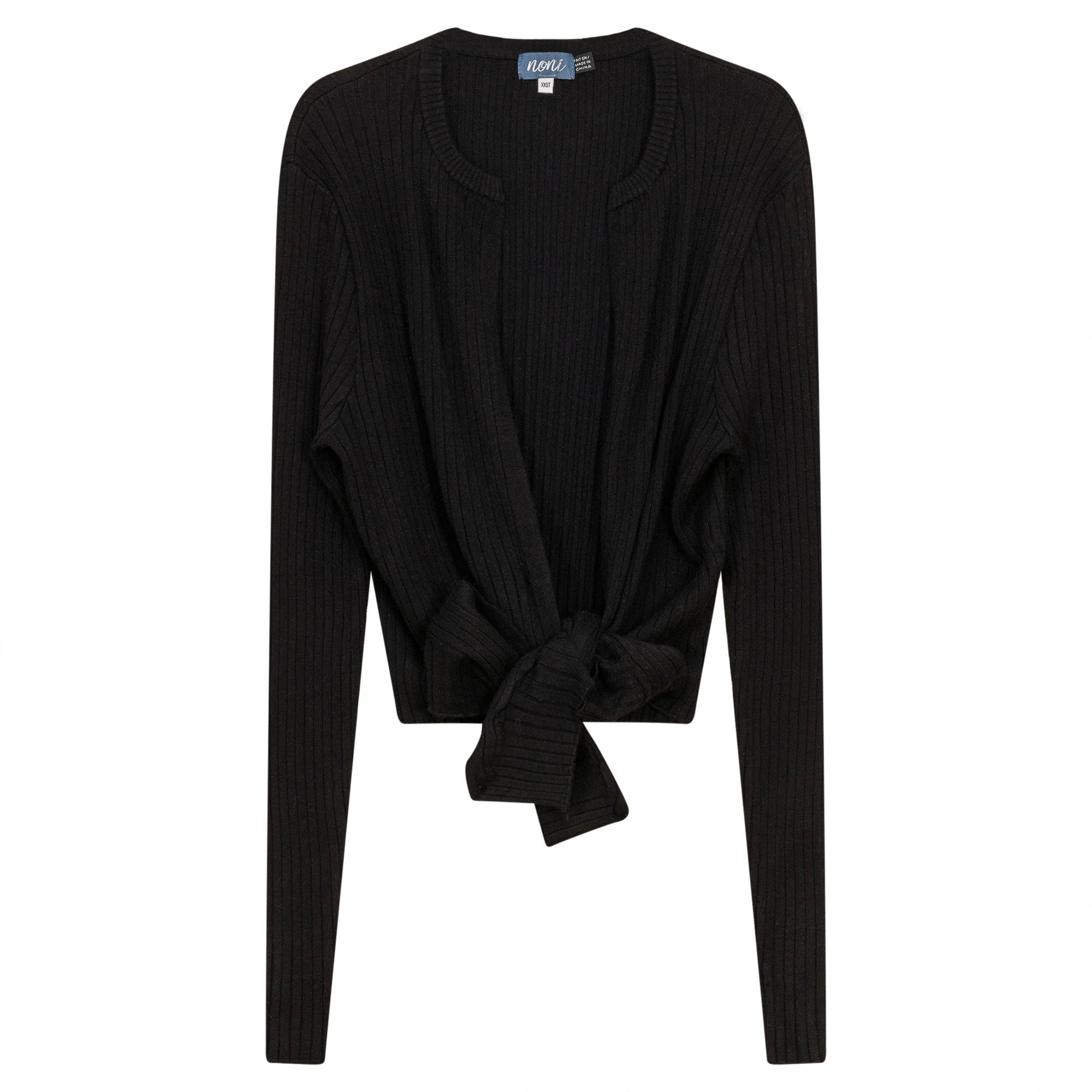 Cropped Tie Cardigan in Black by Noni