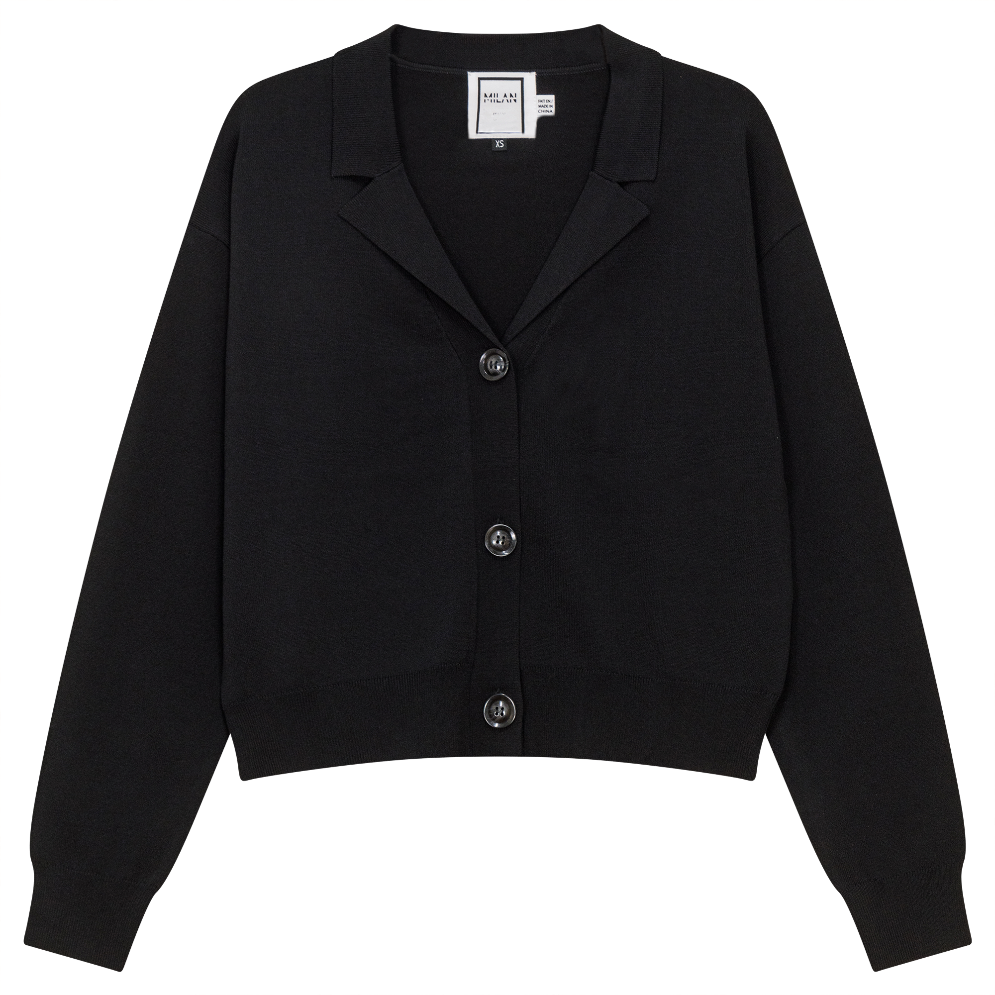 Cropped Knit Cardigan in Black by Milan Italy