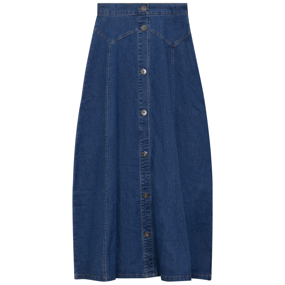 Maxi Denim A Line Button Down Skirt in Dark Denim by Faves