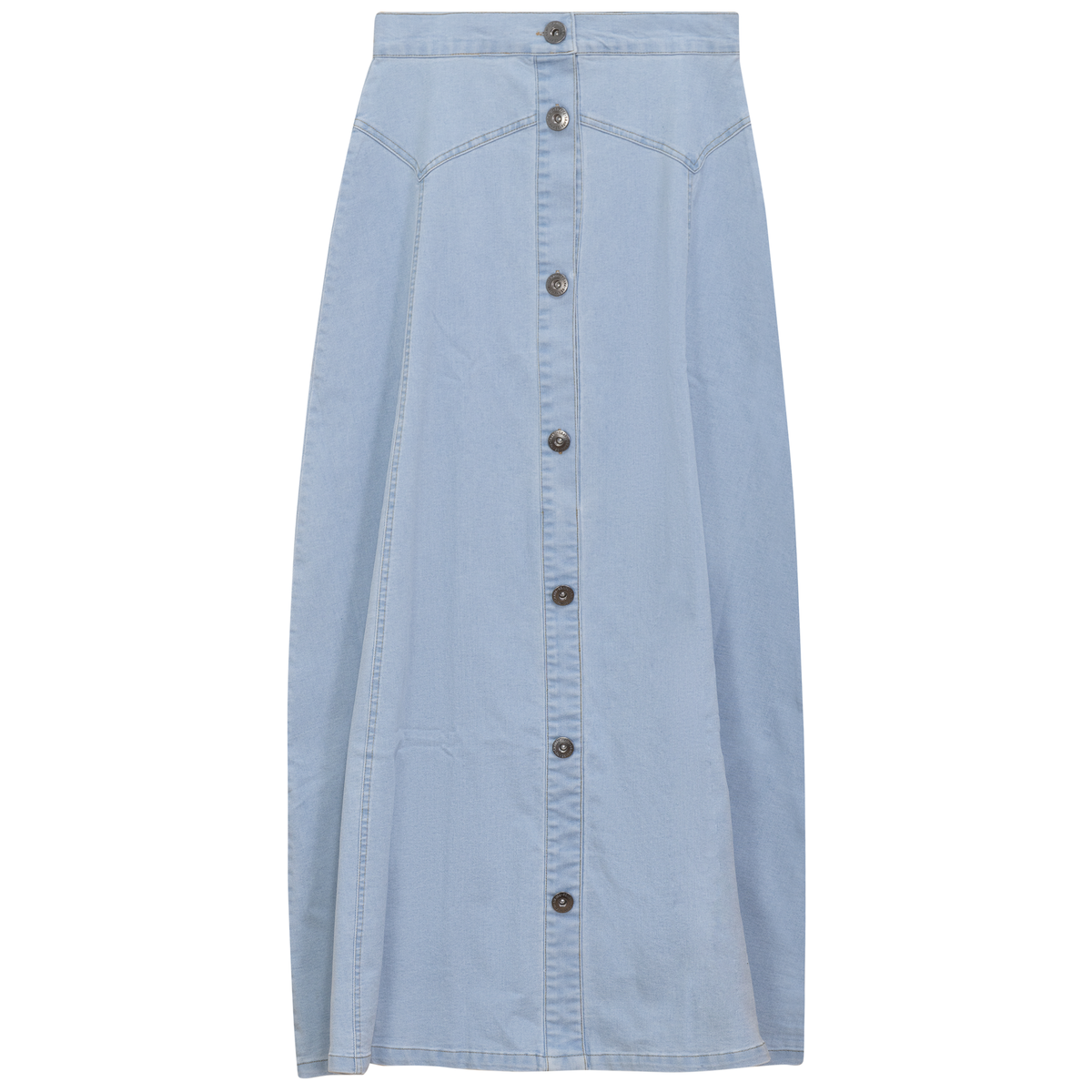 Maxi Denim A Line Button Down Skirt in Light Denim by Faves