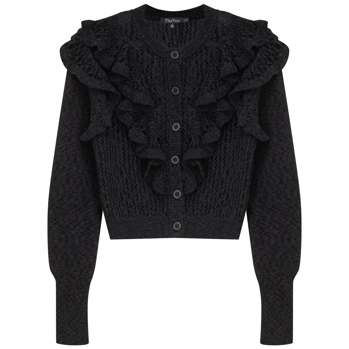 Cropped Crochet Knit Cardigan in Black by MiuMax