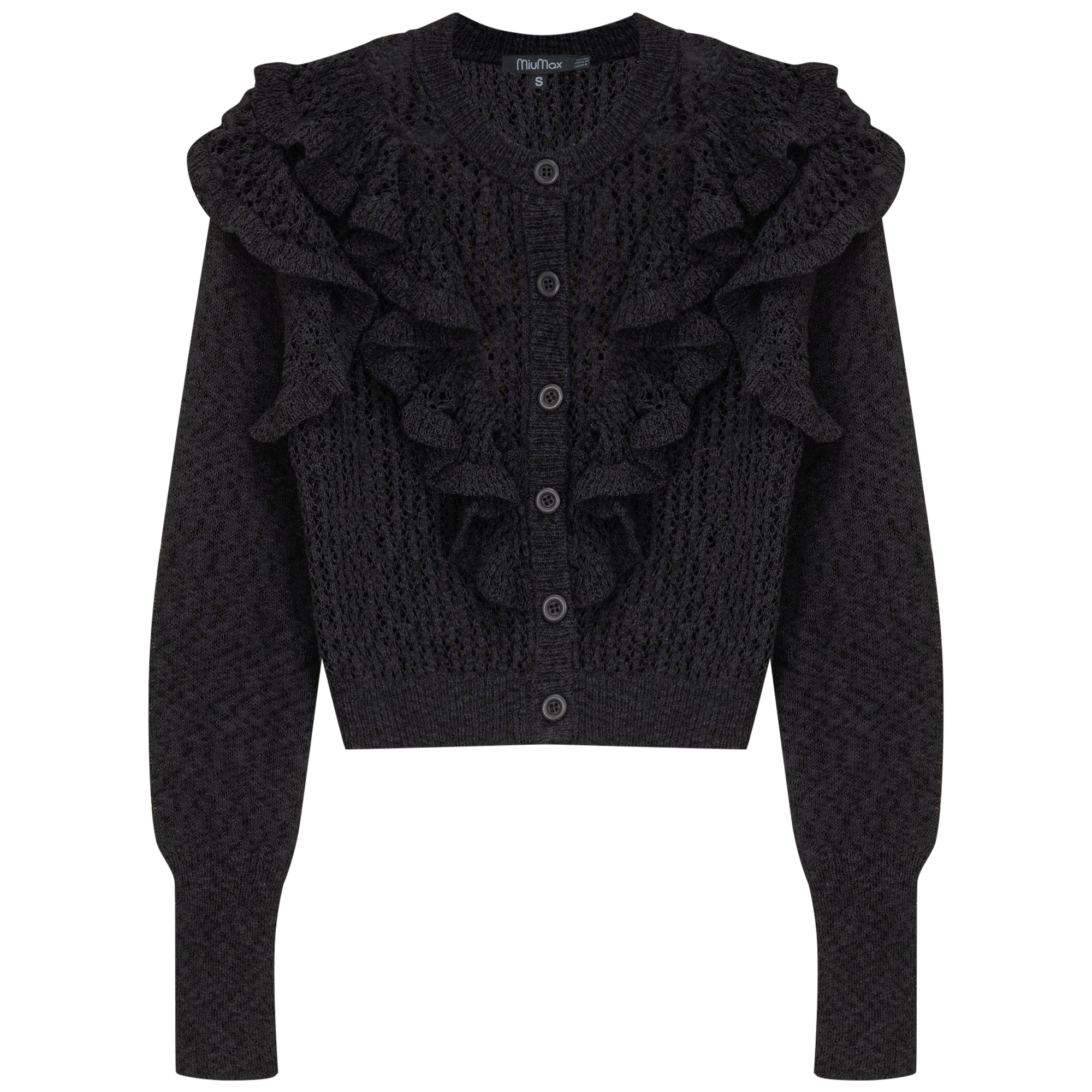 Cropped Crochet Knit Cardigan in Black by MiuMax