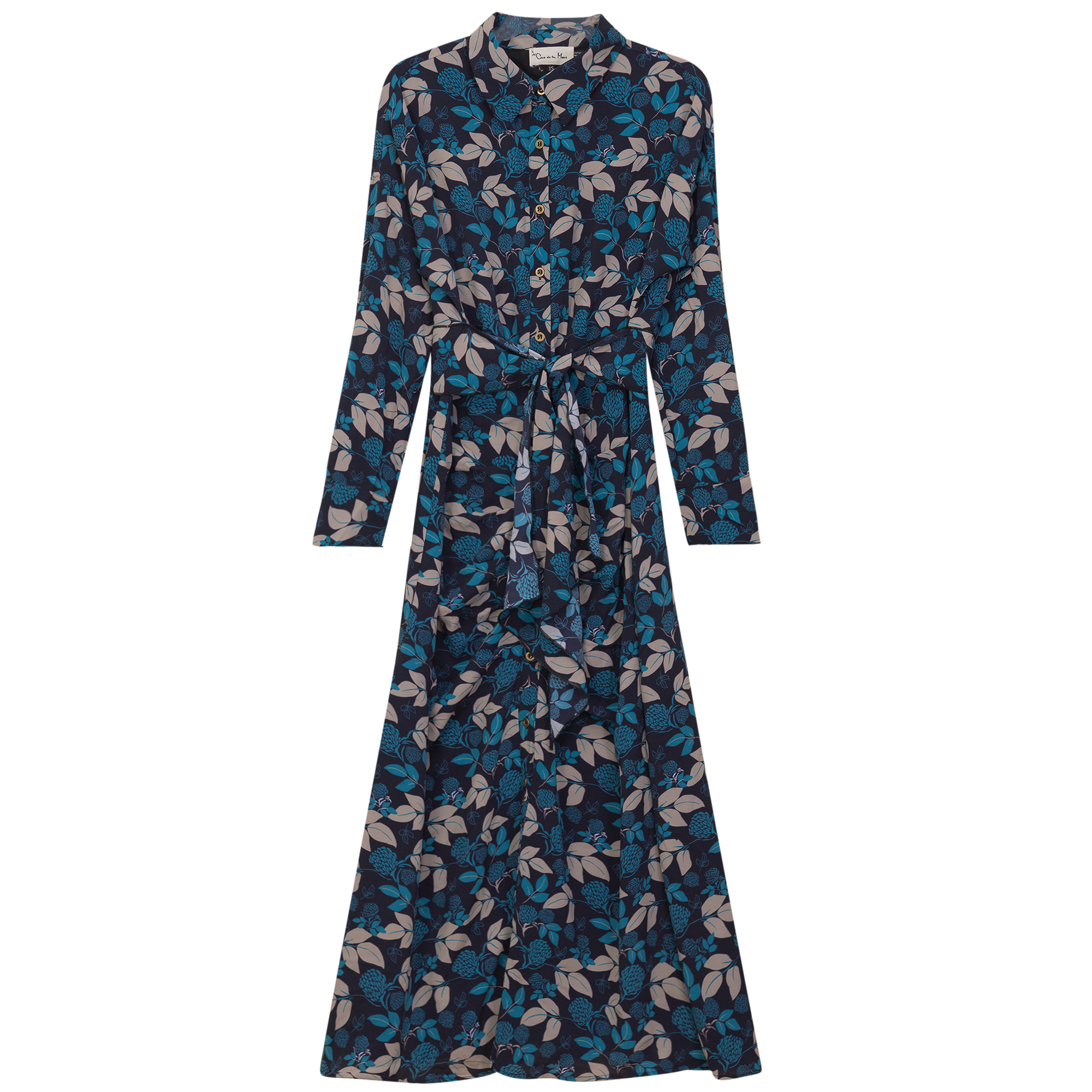 Printed Ruched Shirt Dress in Blue Beige by Coco de la Mour