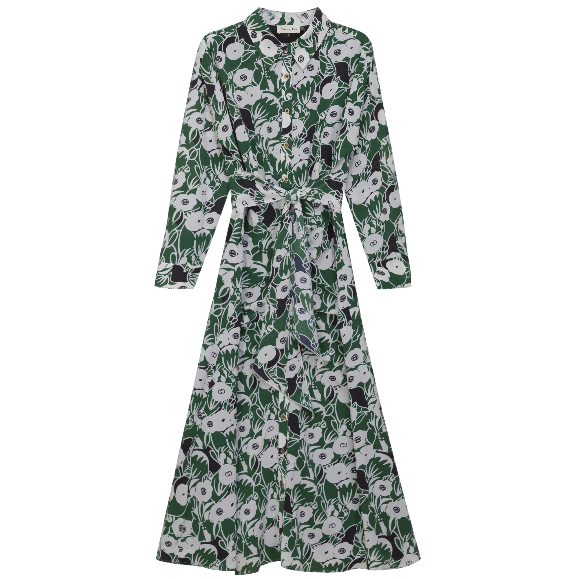 Printed Ruched Shirt Dress in Green by Coco de la Mour