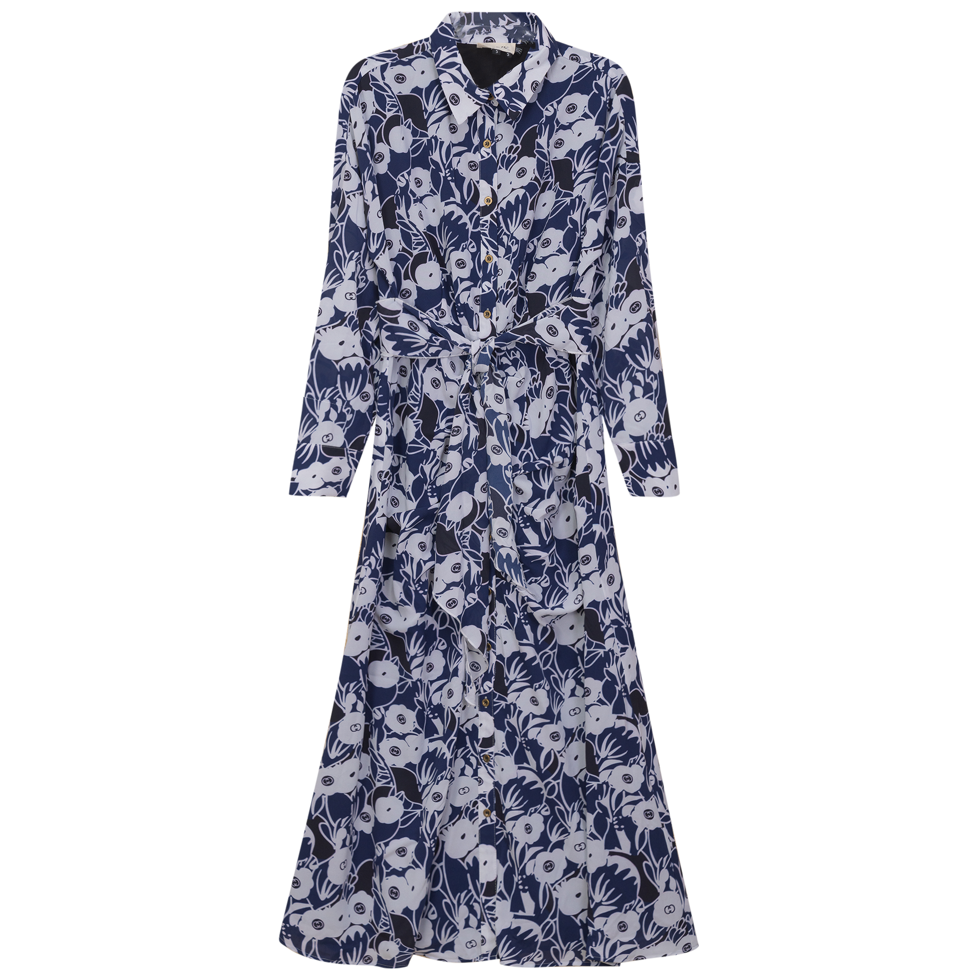 Printed Ruched Shirt Dress in Navy by Coco de la Mour