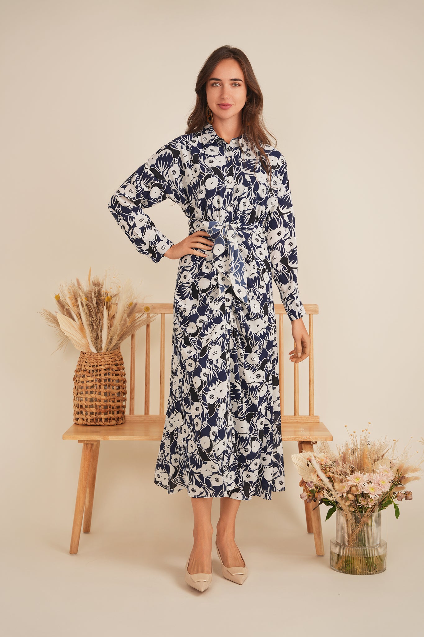 Printed Ruched Shirt Dress in by Coco de la Mour