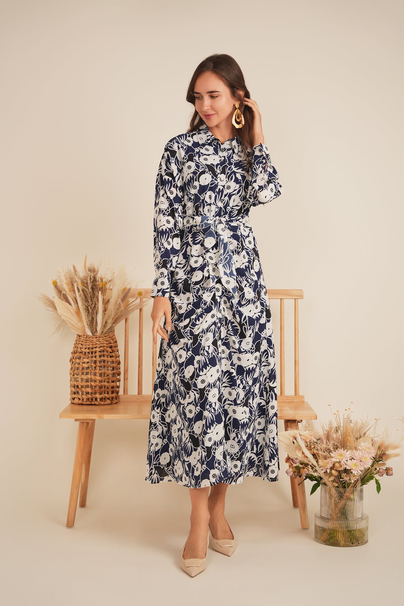 Printed Ruched Shirt Dress in by Coco de la Mour