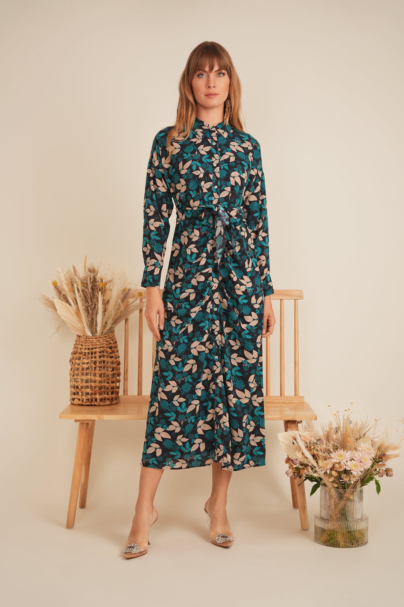 Printed Ruched Shirt Dress in by Coco de la Mour