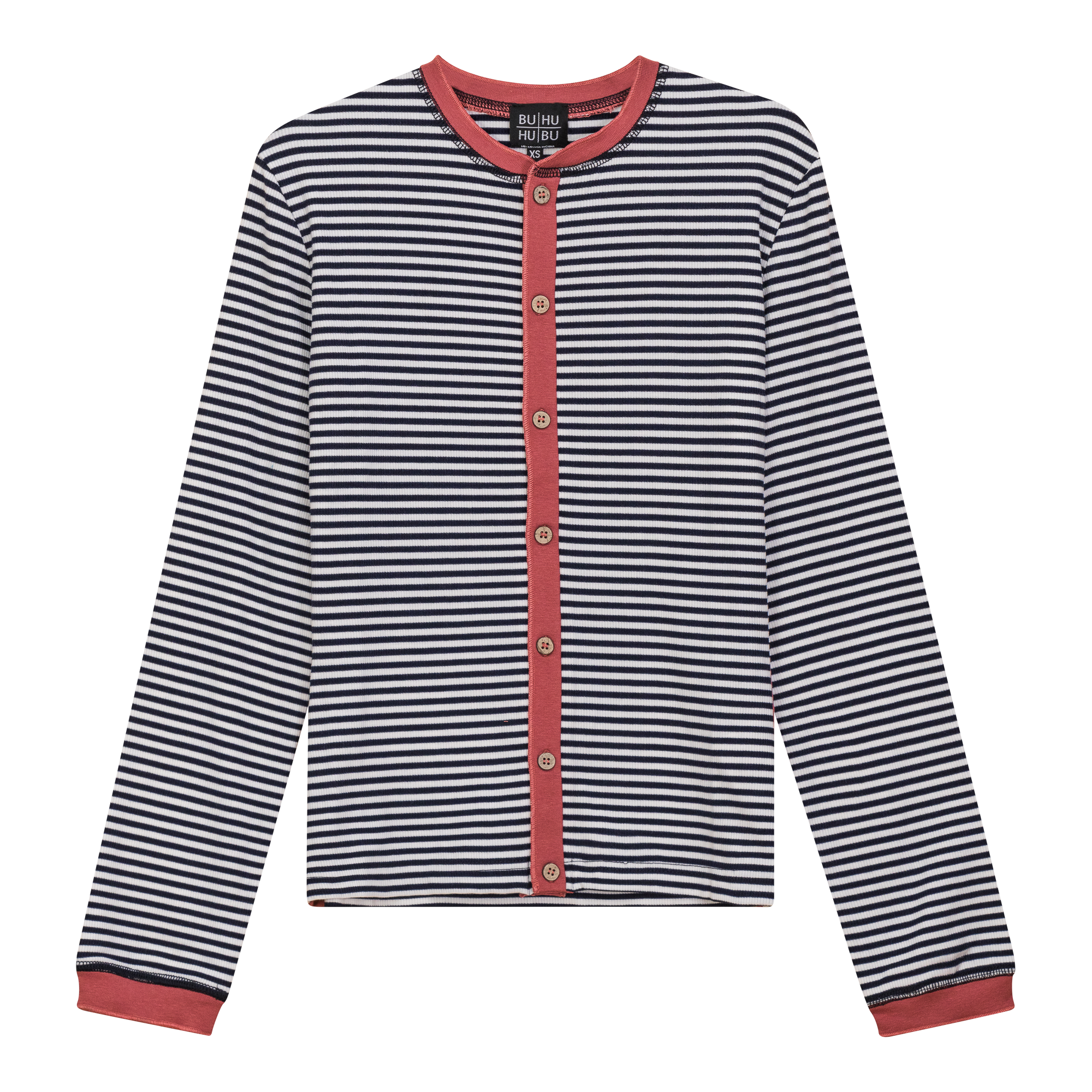 Striped Ribbed Contrast Cardigan in Dark Denim White by BuHu