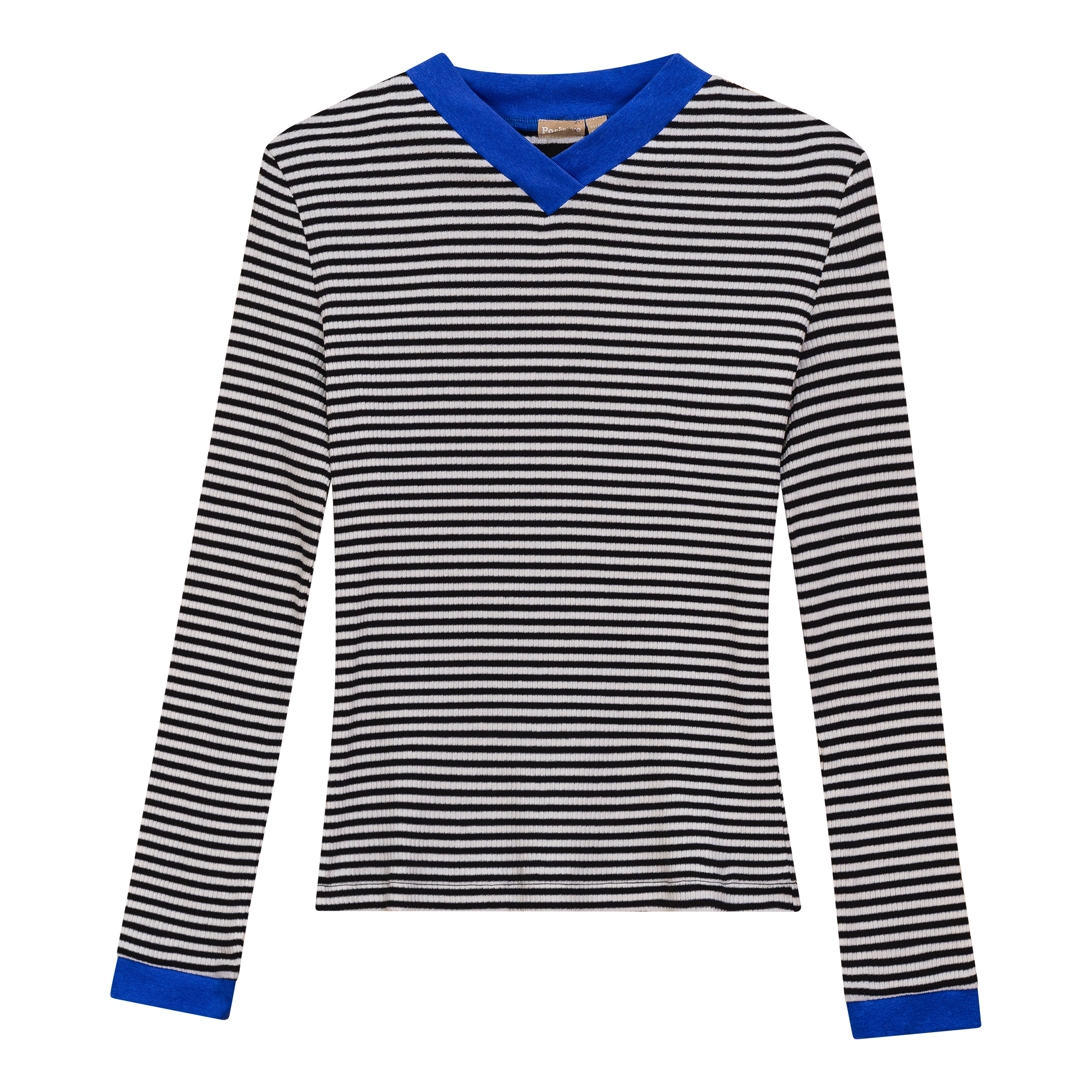 Striped V Neck Contrast Tee in Black White by Positive