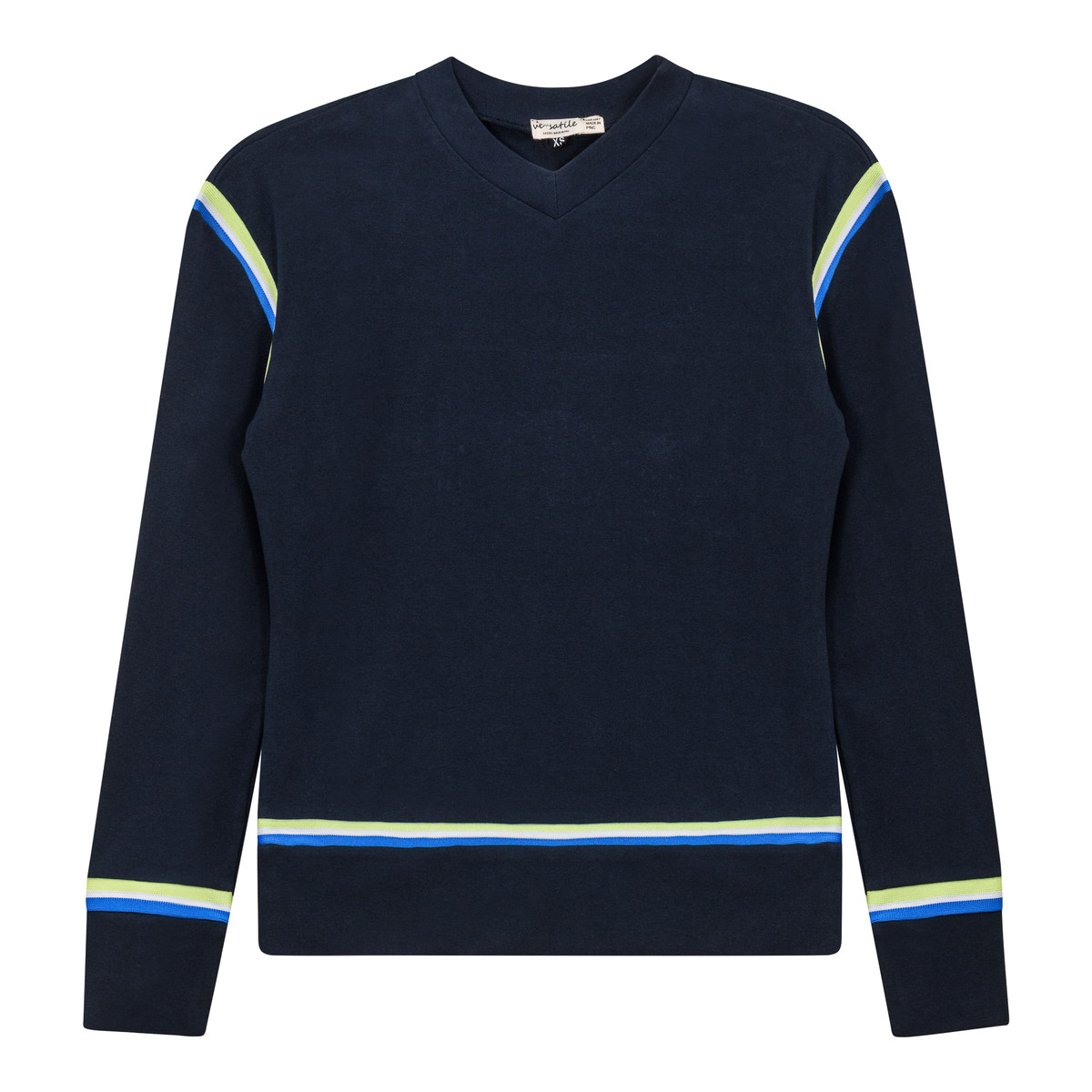 V Neck Striped Tape Top in Dark Denim by Versatile
