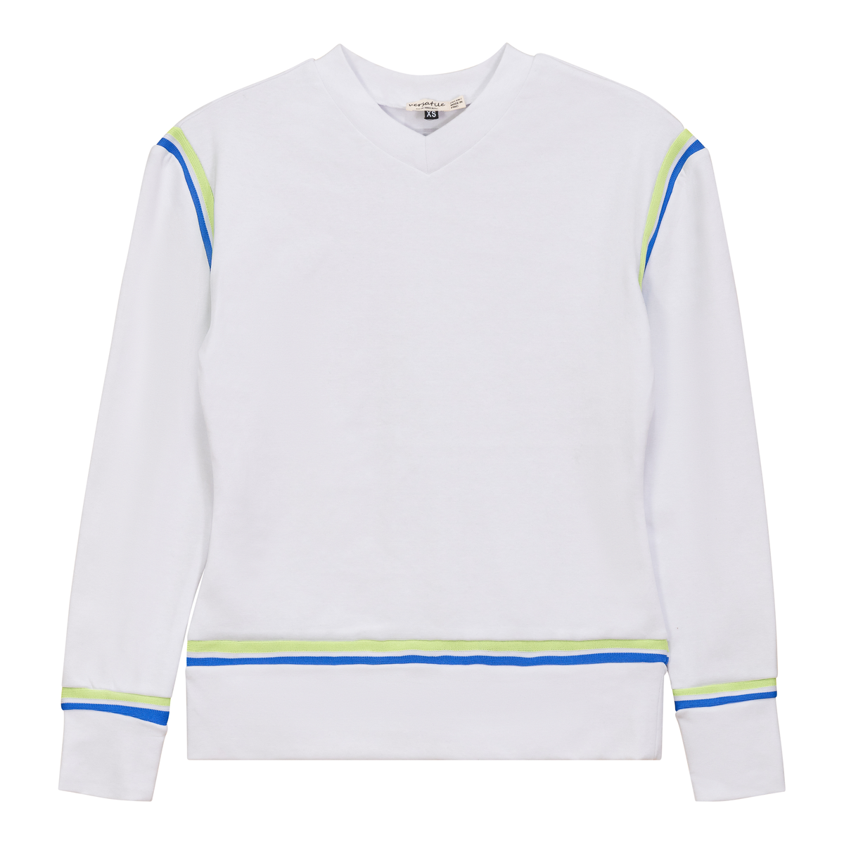 V Neck Striped Tape Top in White by Versatile